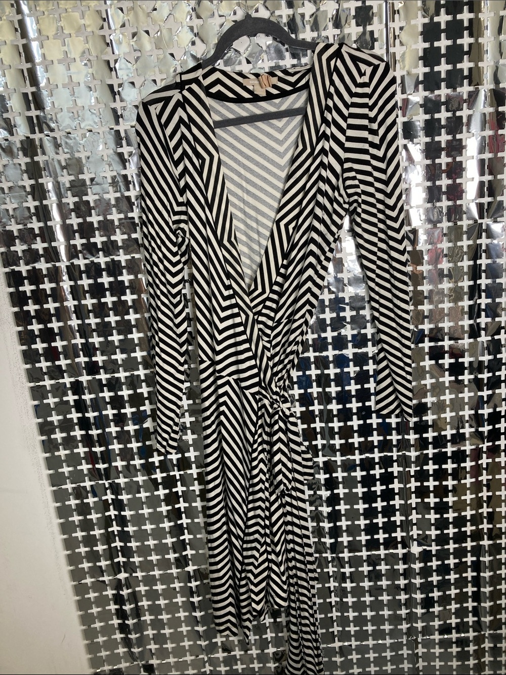Banana Republic Black and White Striped Wrap Dress